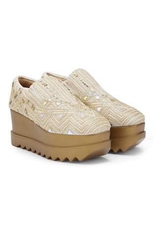 Art Deco Embroidered Wedge Sneakers 