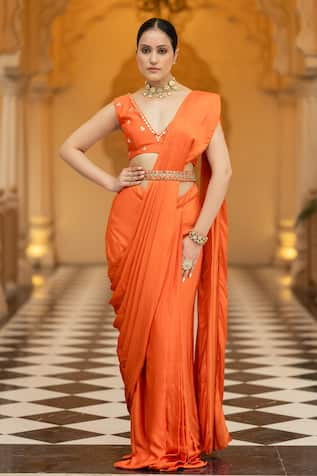 Esha Koul Pre-Draped Saree With Embroidered Blouse 