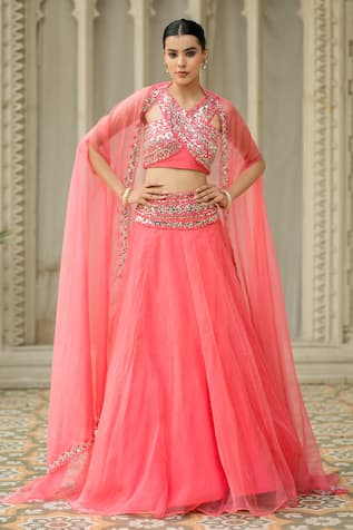 Esha Koul Embroidered Cape Lehenga Set 