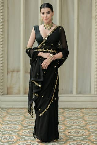 Esha Koul Embroidered Pre-Draped Saree With Blouse 