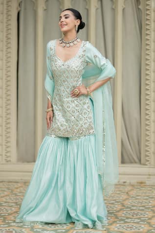 Esha Koul Embroidered Peplum Kurta Sharara Set 