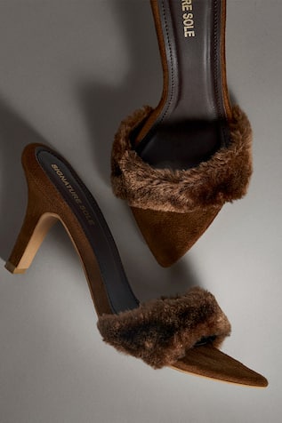 Faux Fur Covered Strap Pencil Heels 