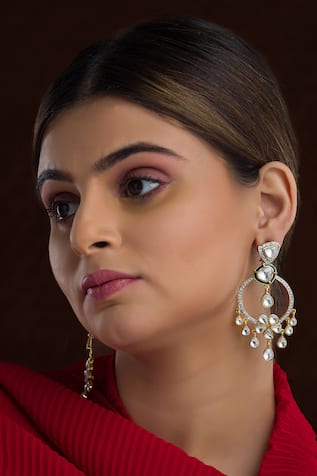 Cubic Ziconia & Kundan Embellished Long Dangler Earrings 