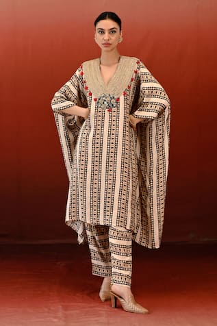 Swati Vijaivargie Tarang Silk Mandala Print Kaftan With Pant 