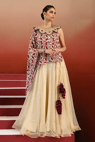 Swati Vijaivargie Arya Danka Work Lehenga With Paisley Print Top 