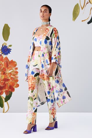 Ridhi Mehra Oleana Bloom Paint Print Cape Pant Set 