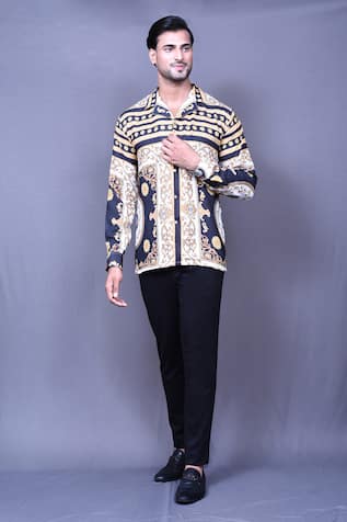 Aryavir Malhotra Cotton Vintage Print Shirt 