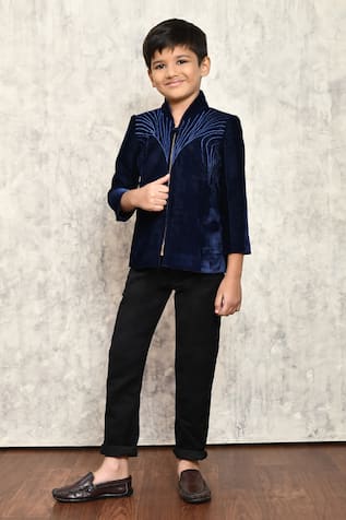 Petite Pomme Velvet Placement Embroidered Blazer 