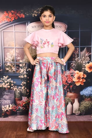 Flamingo Embroidered Top & Palazzo Set 