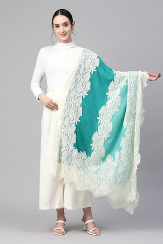 MODARTA Wool Floral Lace Border Shawl 