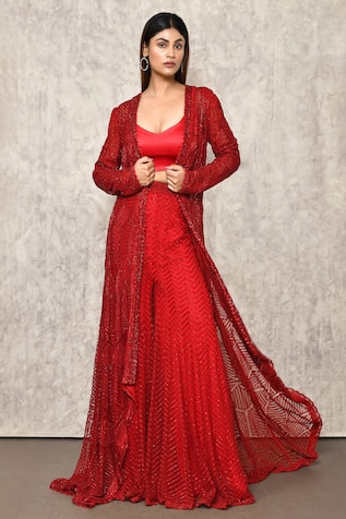 Ritika Mirchandani Geometric Embroidered Jacket Sharara Set 