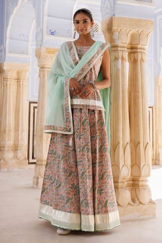 Buy Redefined Green Cotton Partywear Lehenga Choli – Inddus.com