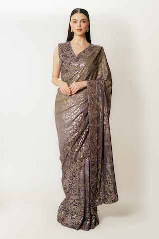 Rabani & Rakha Zaynab Mirror Embroidered Saree With Blouse 