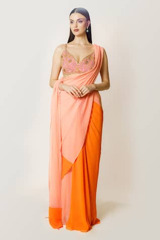 Rabani & Rakha Zaynab Color Blocked Saree With Blouse 