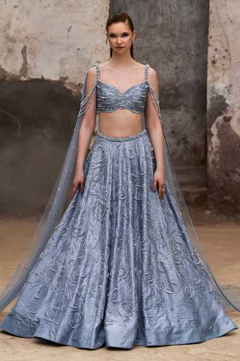 Pooja Peshoria Pearl Hand Embroidered Lehenga With Draped Blouse 