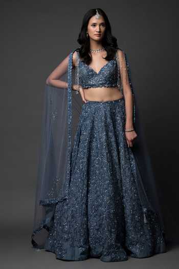 Pooja Peshoria Crystal Hand Embroidered Lehenga Set 