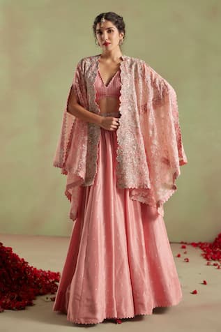 Mrunalini Rao Bhuvi Resham Embroidered Cape Lehenga Set 