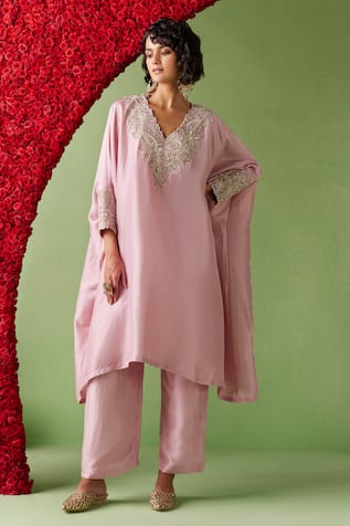 Mrunalini Rao Reva Resham Neckline Embroidered Kaftan & Pant Set 