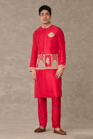 Masaba Red Embroidered Dupion Silk Bundi 