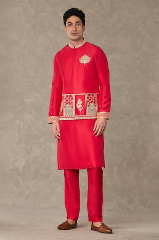Masaba Red Embroidered Bundi Kurta Set 