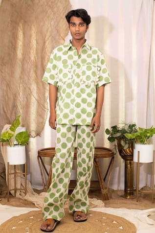 Polka Dot Cotton Shirt & Pant Set For Kids