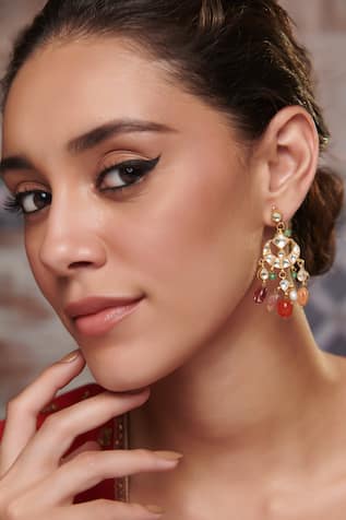 Paisley Pop Crescent Kundan Stone Drop Earrings 