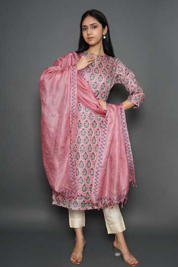 Kameez Flower Butti Print Kurta With Dupatta 
