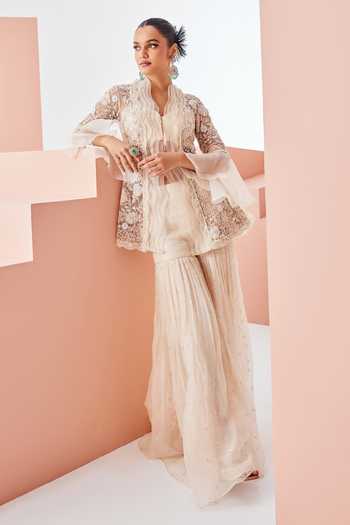 Awigna Ivory Embroidered Jacket & Pant Set 