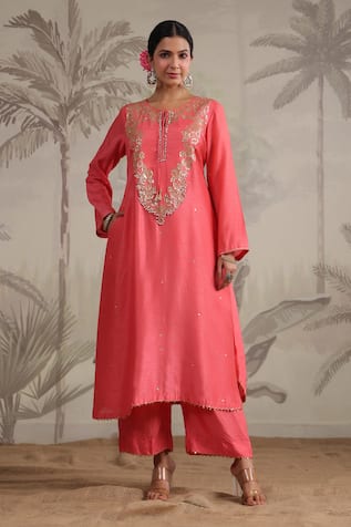 Label Niti Bothra Roselyn Embroidered Yoke Kurta & Palazzo Set 
