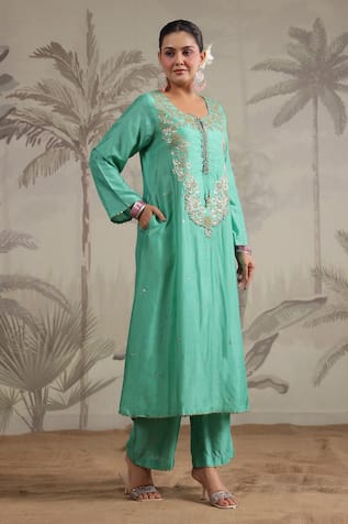 Label Niti Bothra Roselyn Embroidered Sequin Kurta & Palazzo Set 
