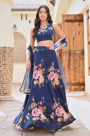 Palak & Mehak Disha Botanical Print Lehenga Set 