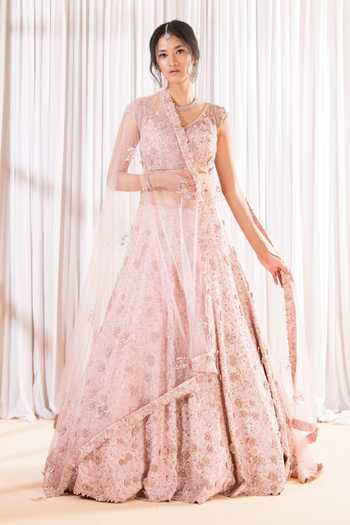 Pooja Peshoria 3D Floral Hand Embroidered Bridal Lehenga Set 