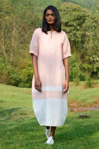 Mantra Peg Handwoven Stripe Bordered Dress 