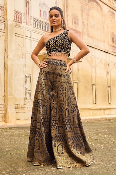 Buy Gold Tissue Plain Round Neck Sleeveless Crop Top For Women by Pranay  Baidya Online at Aza Fashions.