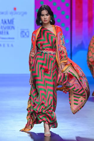 Swati Vijaivargie Chevron Print Dress & Cape Set 