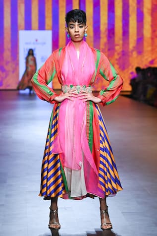 Swati Vijaivargie Stripe Print Jacket Dress Set 