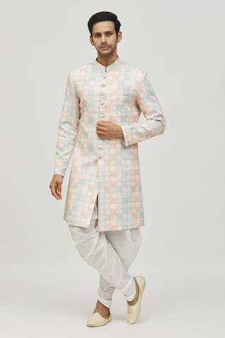 Geometric Print & Embroidered Kurta Set 