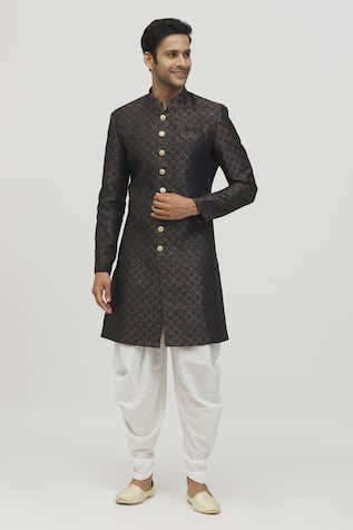 Geometric Bloom Kurta With Peshawari Pant 