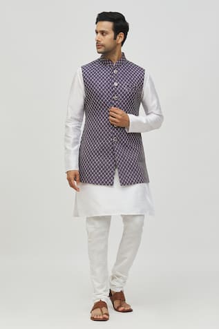 Arihant Rai Sinha Jaal Embroidered Bundi & Kurta Set 