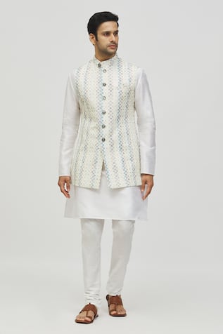 Arihant Rai Sinha Geometric Pattern Bundi & Kurta Set 