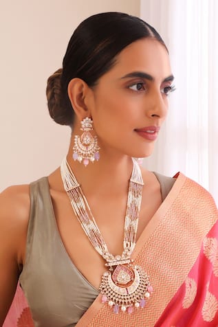 Swabhimann Stone Embellished Long Pendant Necklace Set 