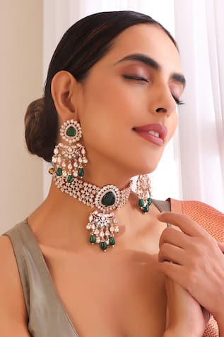 Swabhimann Polki & Stones Embellished Choker Necklace Set 