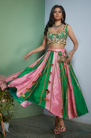 Buy DEEP-GREEN TOP & SKIRT TWO PIECE SET for Women Online in India