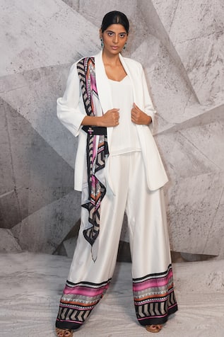 Geometric Print Draped Blazer & Pant Set 