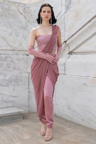 Lasha Drape Saree with Pants Set | WaliaJones