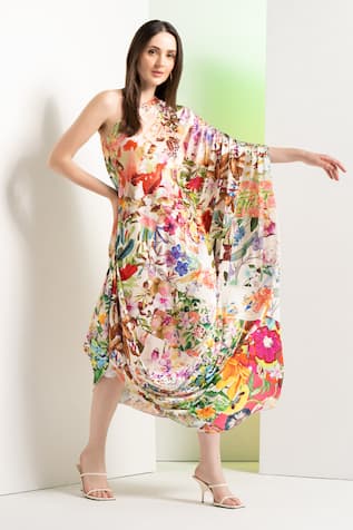 Mandira Wirk Floral Rush One Shoulder Kaftan 