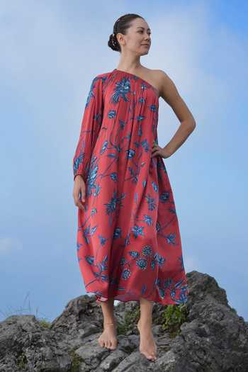 RAAS LIFE Maya Floral Daali Print One-Shoulder Dress 