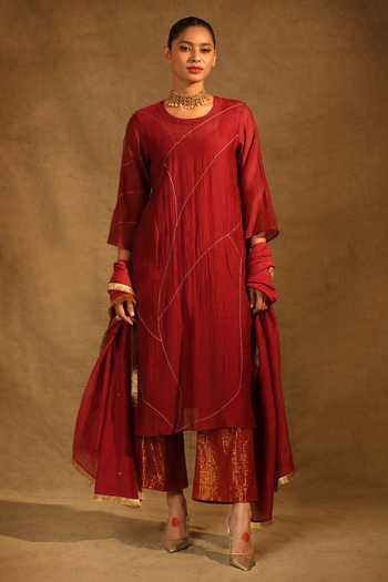 Trendy Tokari Metallic Thread Embroidered Kurta Pant Set 