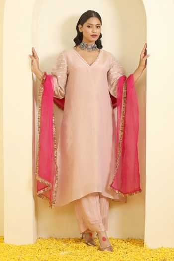 Trendy Tokari Striped Gota Lace Embroidered Kurta Pant Set 