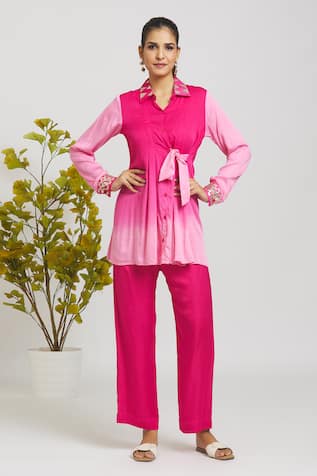 Samyukta Singhania Ombre Side Tie Shirt With Pant 